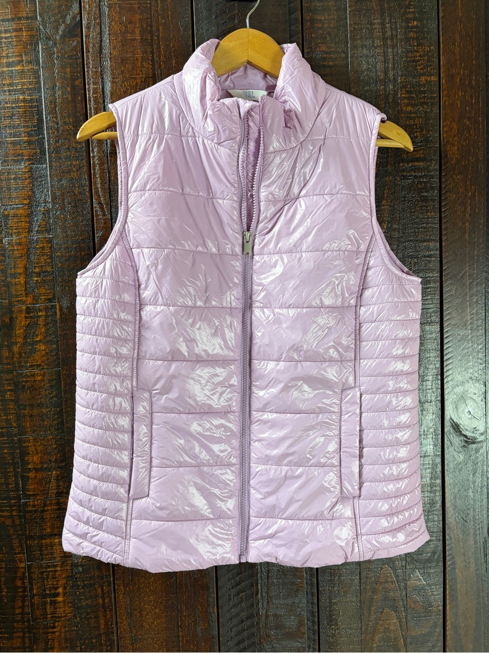 Time & Tru Lightweight Quilted Puffer Vest - Lavender Sleeveless Jacket